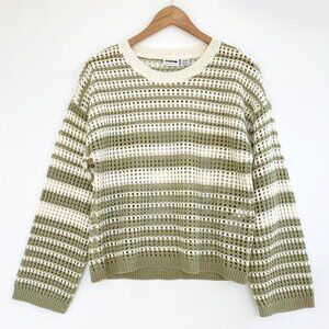 Noisy May Jola Open Knit Crochet Sweater Womens S Sage White Stripe Beachy Boho